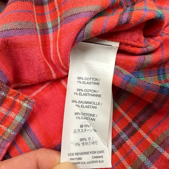 J. Crew Women’s Long Sleeve Flannel Button Down Shirt Size 2 Red Plaid - Picture 7 of 7